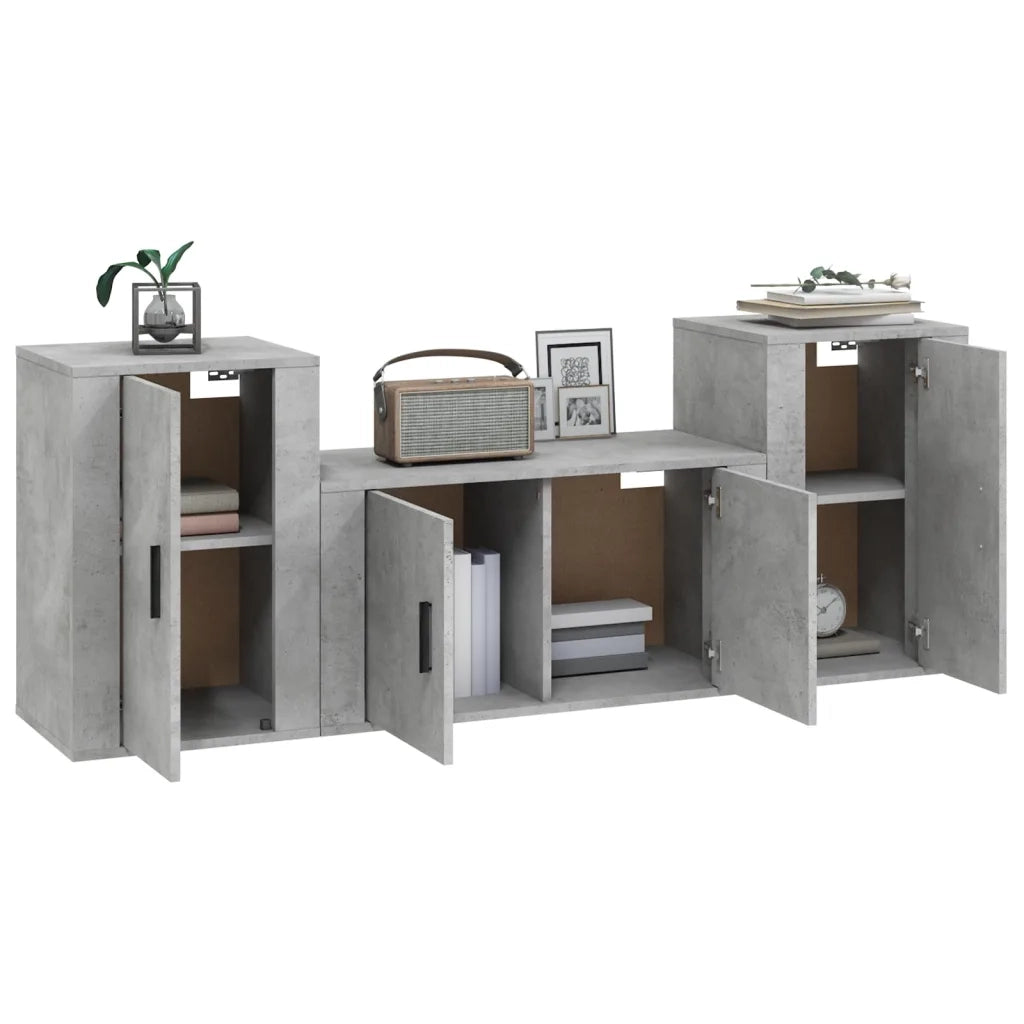 Set di Mobili Porta TV 3 pz Grigio Cemento in Legno Multistrato 3188506