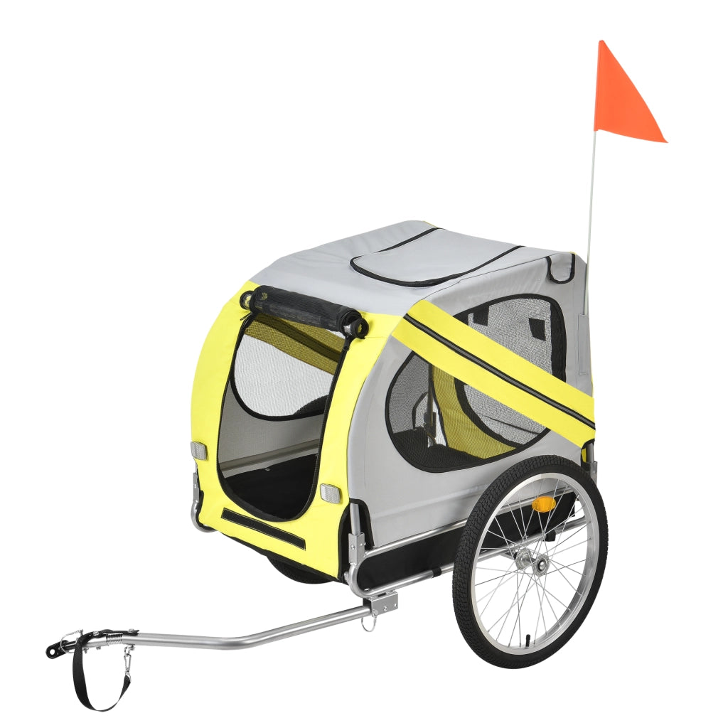 Rimorchio per Bicicletta per Trasporto Cani 138 x 71 x 90 cm Carrello per Trasporto Animali Domestici Carico Max.26 kg - Giallo-Griggio-Nero