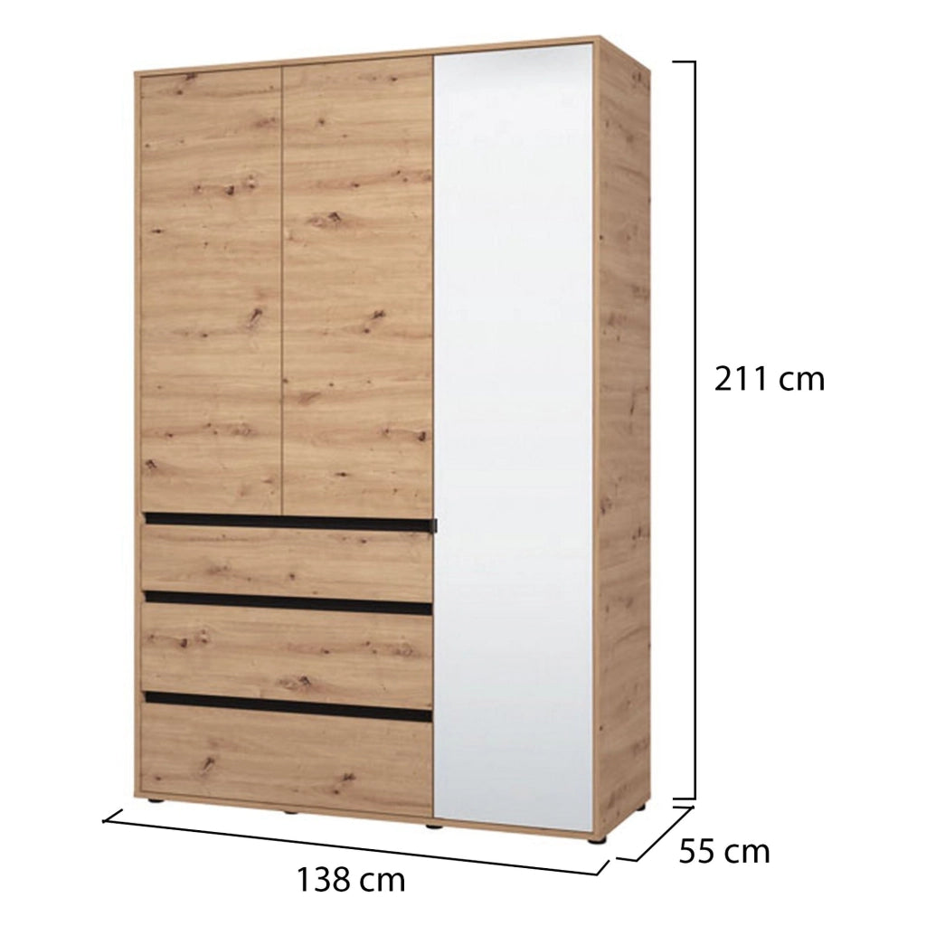 Armadio Camera da Letto Ilbonoo, Guardaroba 3 Ante Appendiabiti, 138x55 cm Marrone Rovere Nodi