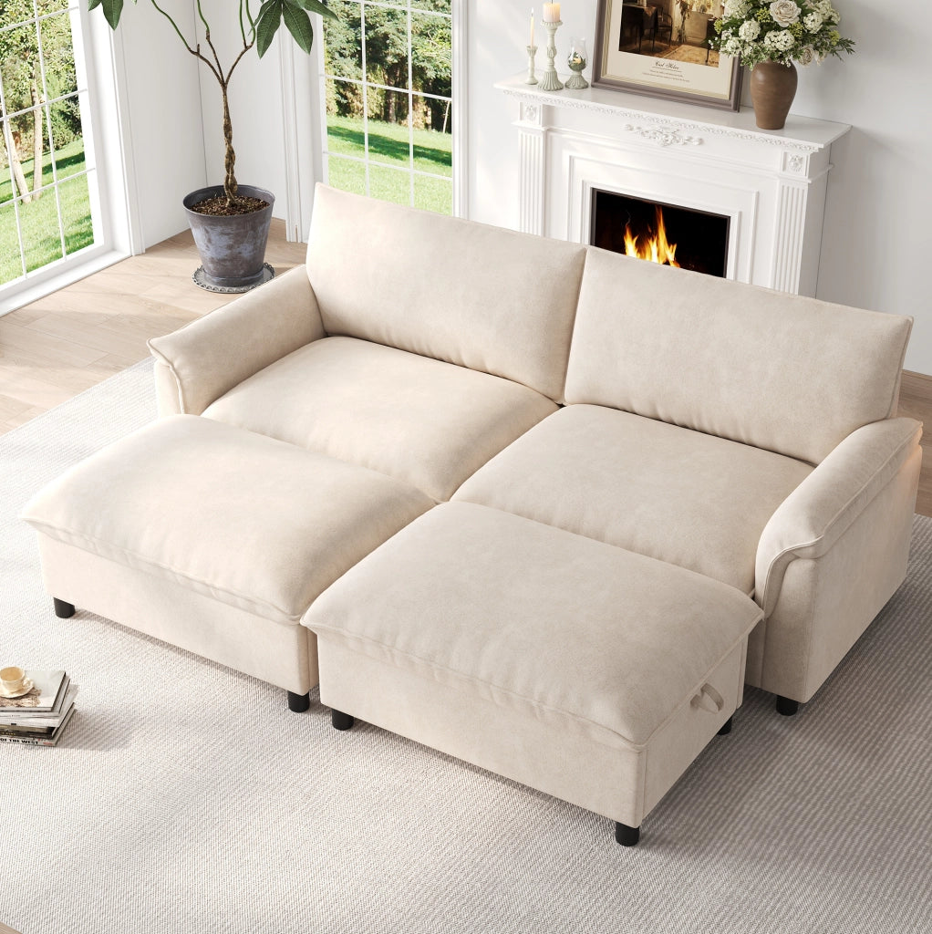 Divano modulare convertibile in letto in chenille Beige 216x77x82 cm