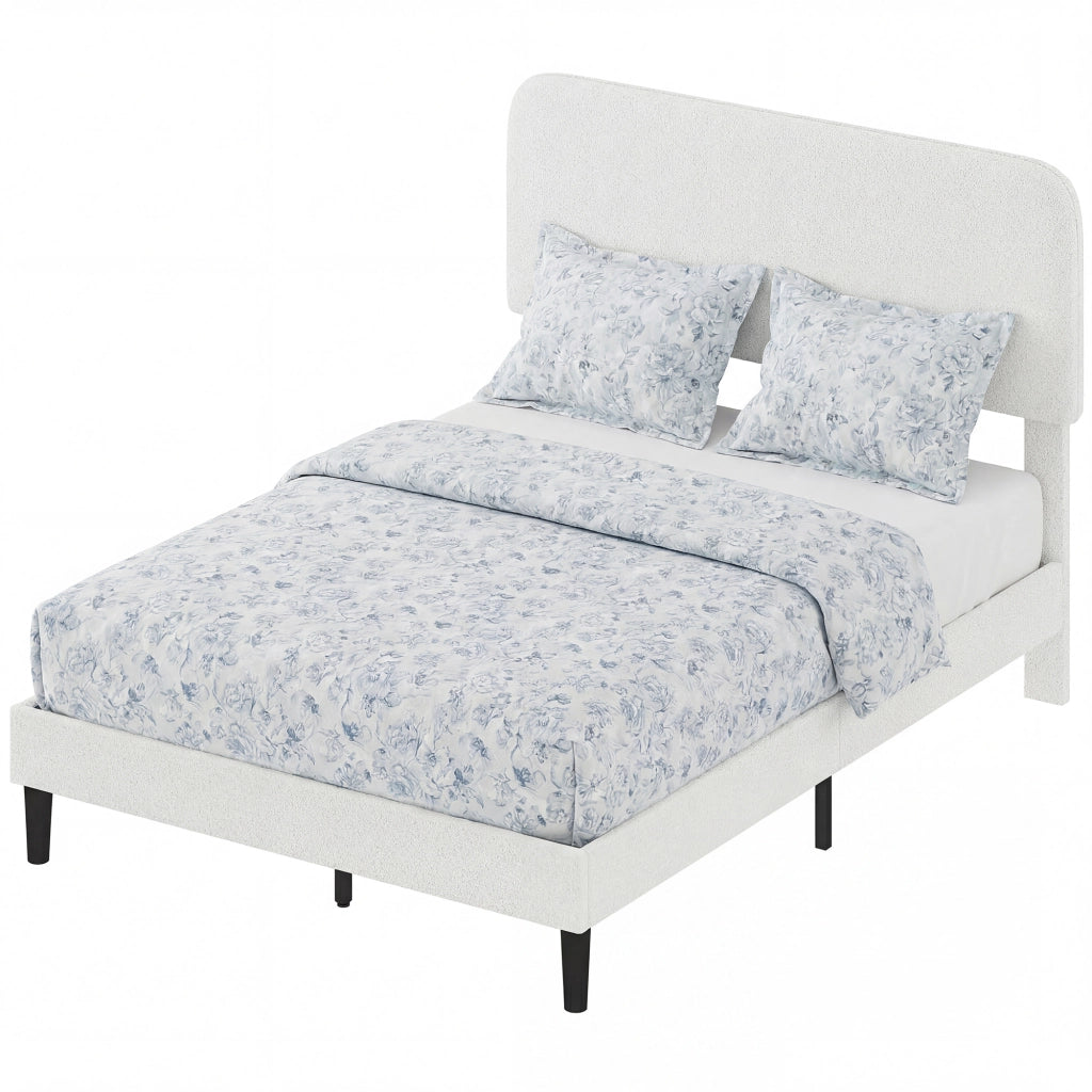 Letto Matrimoniale Imbottito con Testiera Regolabile in Altezza e Doghe di Legno ¨C Zephmum ¨C Bianco