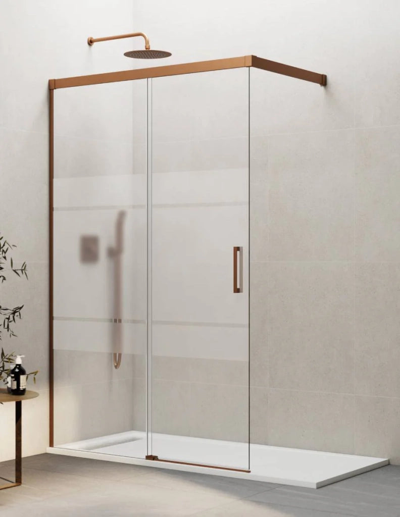 Porta doccia scorrevole 1+1 THALASSA (BASIC) walk-in 120 cm Profilo Rame vetro serigrafato