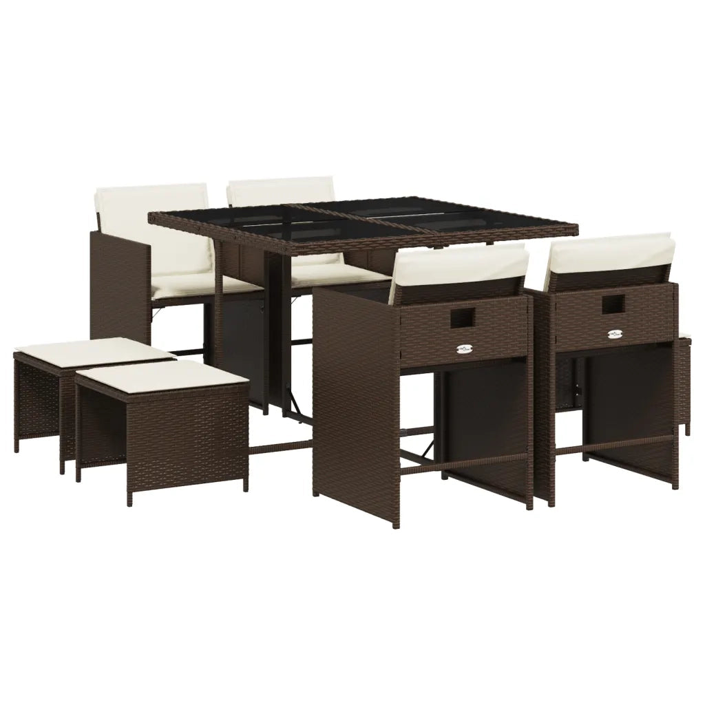 Set da Pranzo da Giardino 9pz con Cuscini Marrone in Polyrattan 3277904