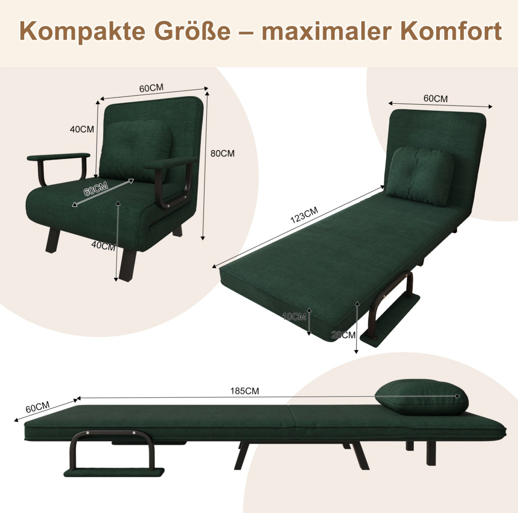 Poltrona relax reclinabile 5 posizioni; tessuto chenille; metallo; verde