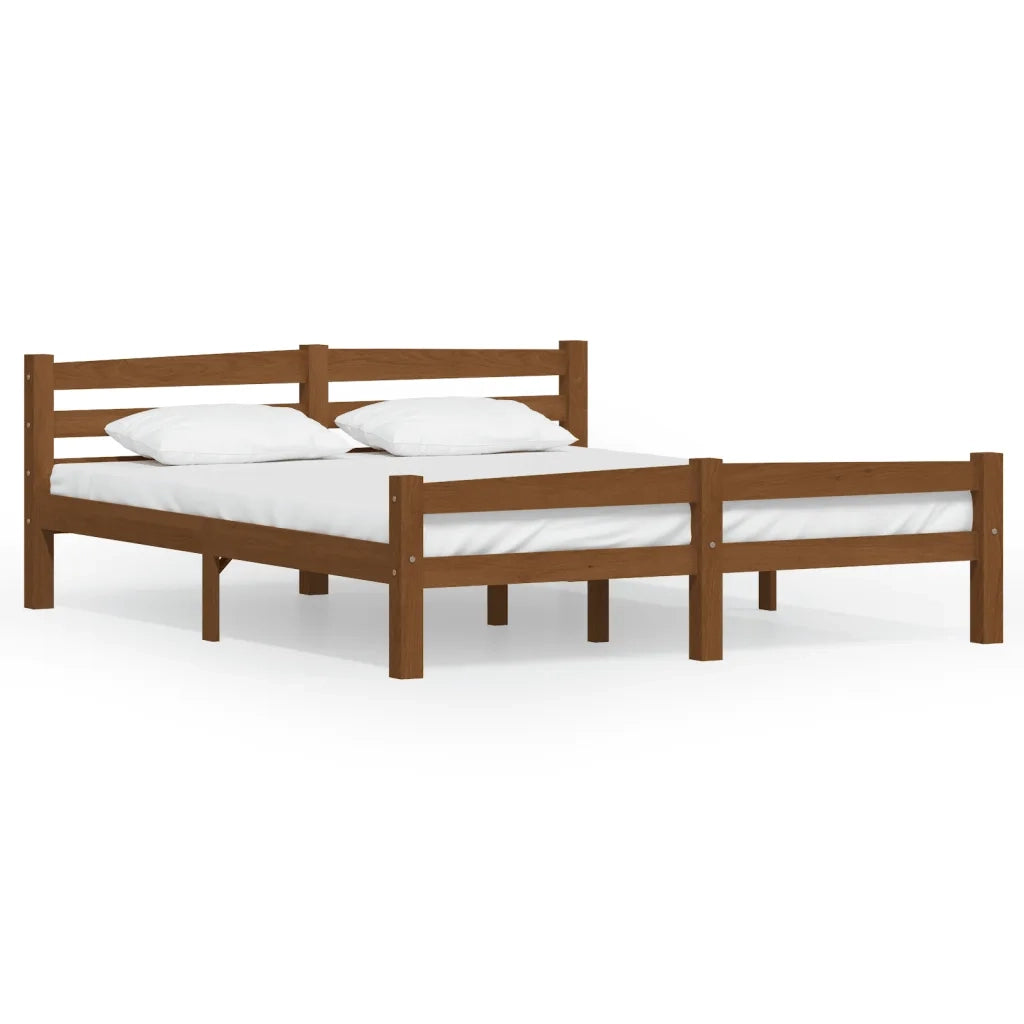 Letto matrimoniale | Letto per adulti | Giroletto senza Materaso Ambrato in Legno di Pino 160x200 cm