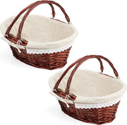Mangia e Bevi Ovale con Cestello in Rattan con Copertura in Lino - Cestello di Wicker in Pelle di Cuoio - Regalo per Uova e Dolci - 30 x 23 x 12 cm