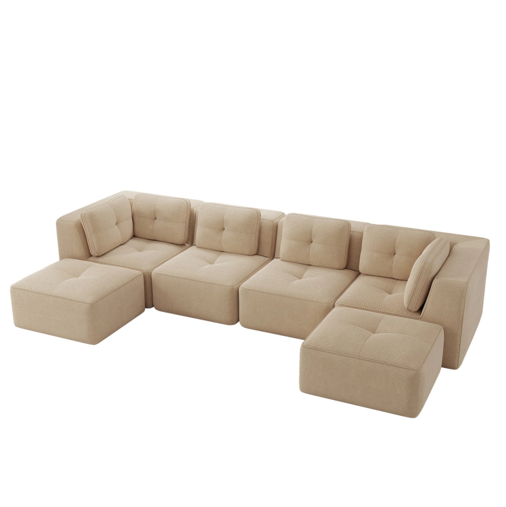 Divano angolare modulare 386x177x69 cm in velluto a coste beige; senza montaggio
