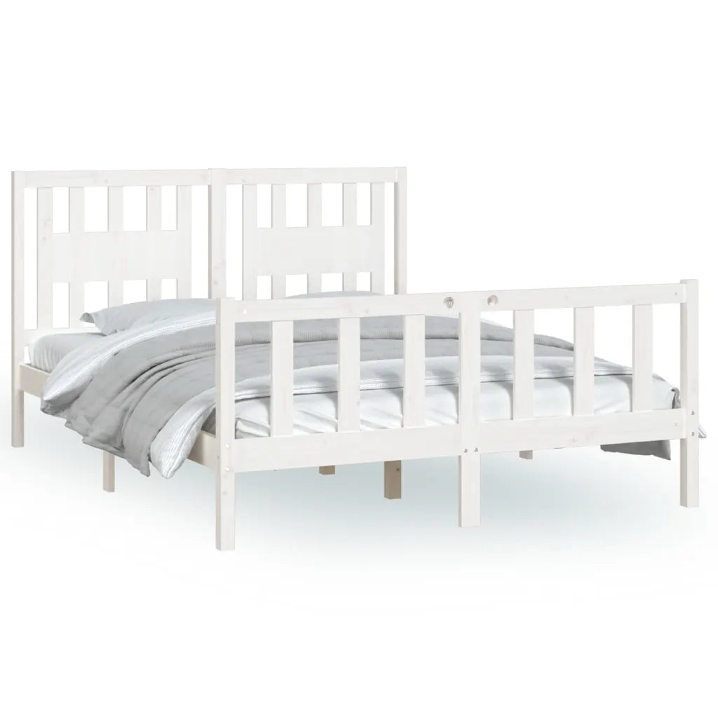 Giroletto con Testiera-Struttura Letto con testiera Bianco Legno Massello di Pino 140x200 cm