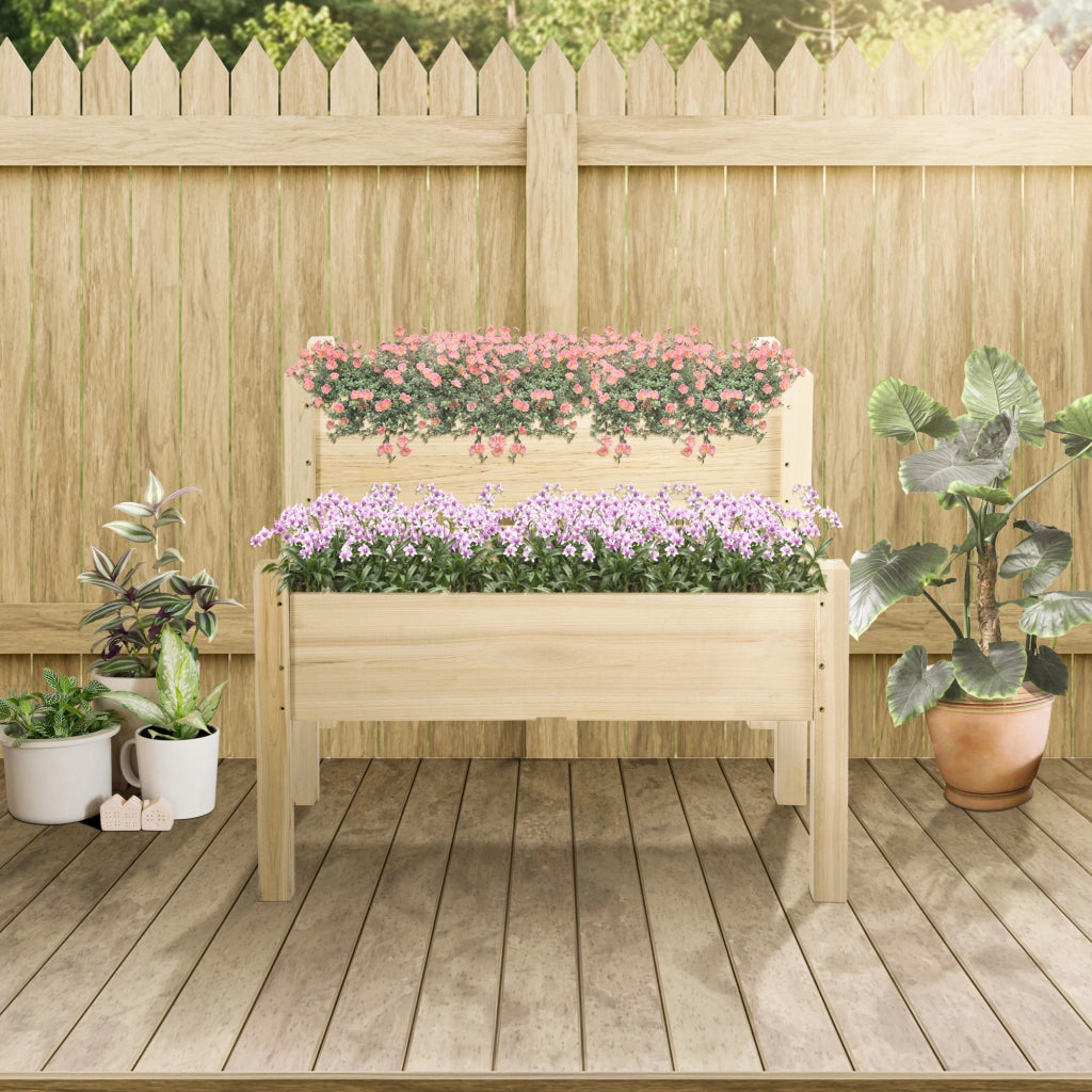 Tavolo da Orto Urbano 2 Livelli ¨C Minimal ¨C Legno Naturale 86x85x72 cm