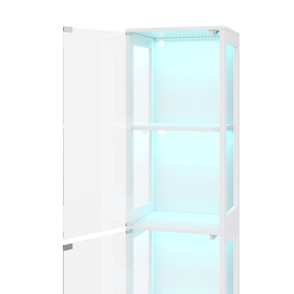 Vetrina Espositiva a LED con Vetro Temperato ¨C MINIMAL ¨C Bianco, 4 Ripiani, 40x35x170 cm