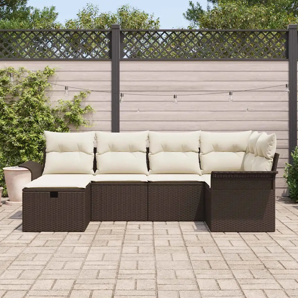 Set Divano da Giardino 6 pcs Marrone e Crema polyrattan