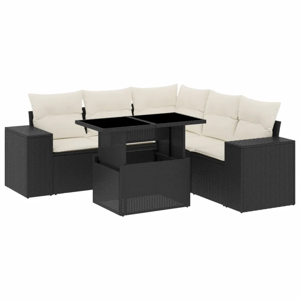 Set Divano da Giardino 6 pz con Cuscini Nero in Polyrattan 3269156