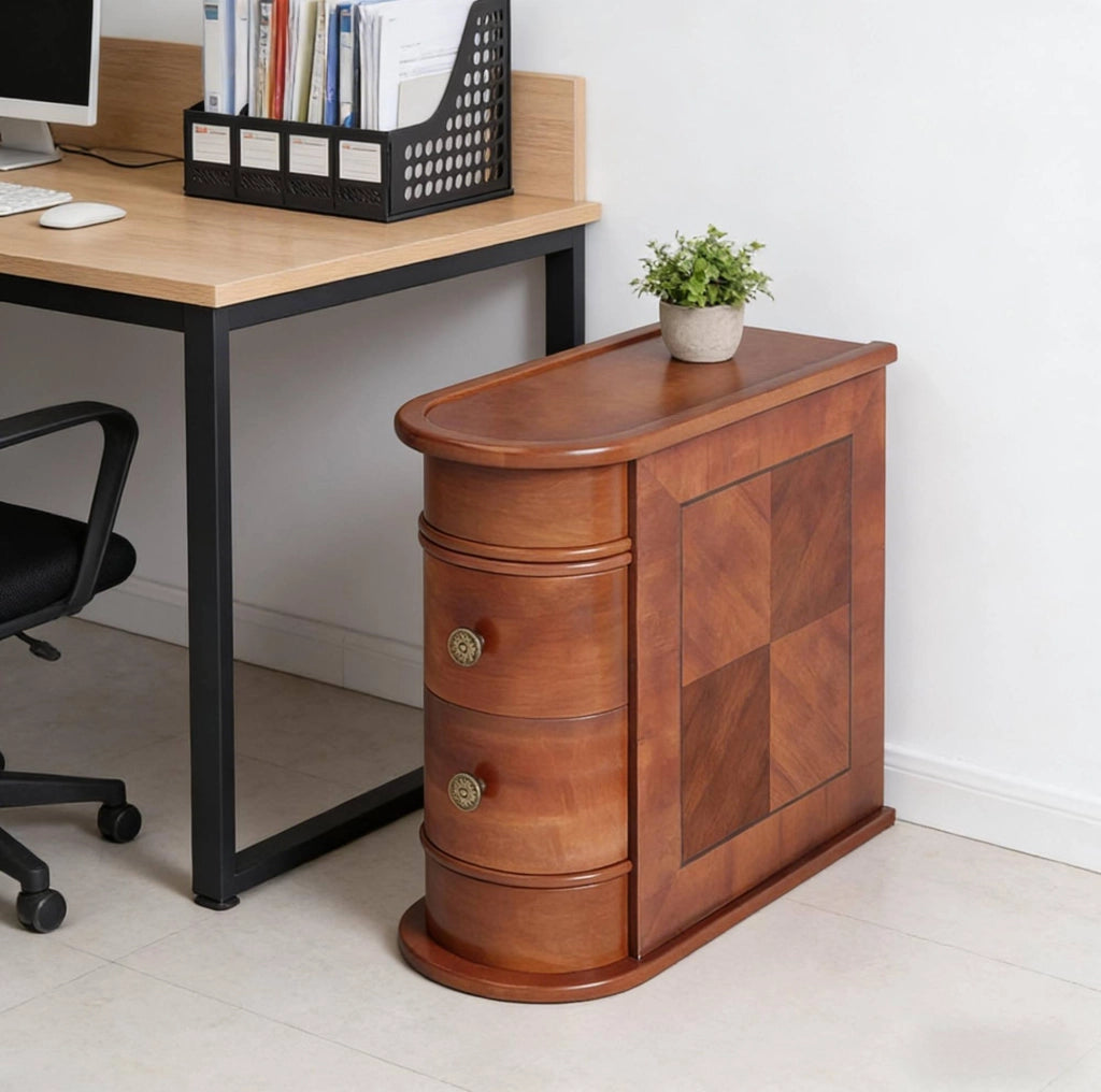 Comodino in legno 60x27x60 cm noce con 2 cassetti, già montato