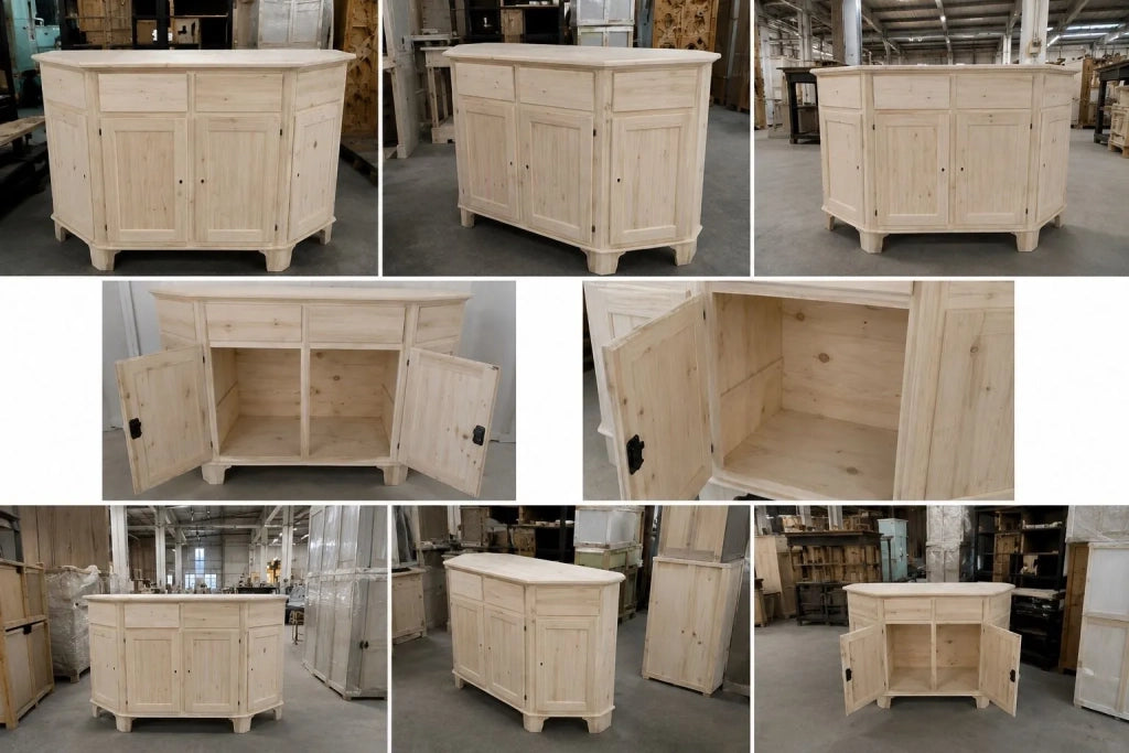 Madia credenza in legno scantonata grezza 4 porte l.158 p.48 h.102 (977) - Mobili 2G