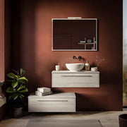 Mobile bagno sospeso modulare 100cm due cassetti rovere cenere con top e specchio | Aoki