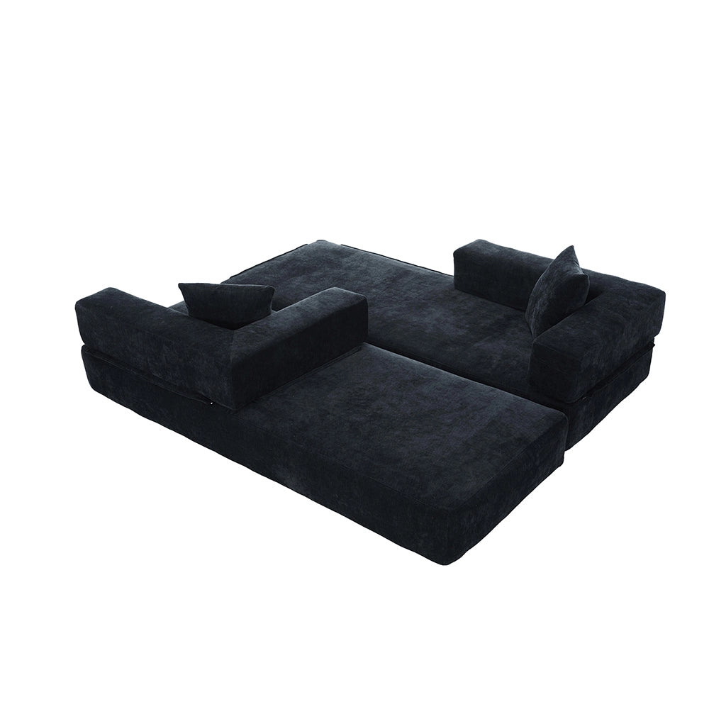 Set divano 3 posti + 3 pouf - Xylo - Velluto costato, imbottitura 32D, home cinema