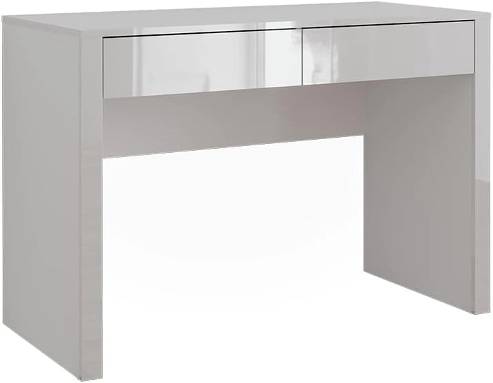 Scrivania Annabelle, Bianco lucido/bianco, 110 x 50 cm con 2 cassetti, adatto come postazione di lavoro per home office o studio