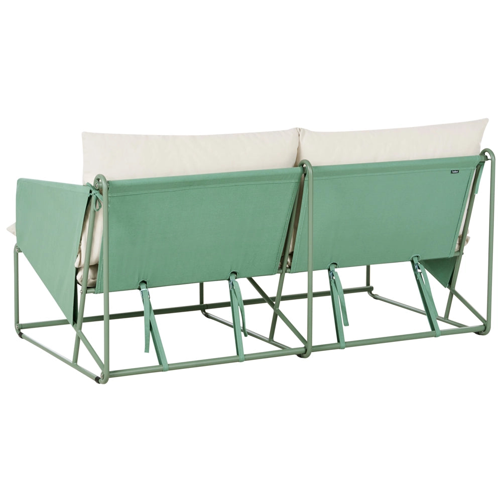 Divano basso oversize in metallo con cuscini schienale e seduta Arredamento da interno ed esterno Giardino verde stile moderno e rustico