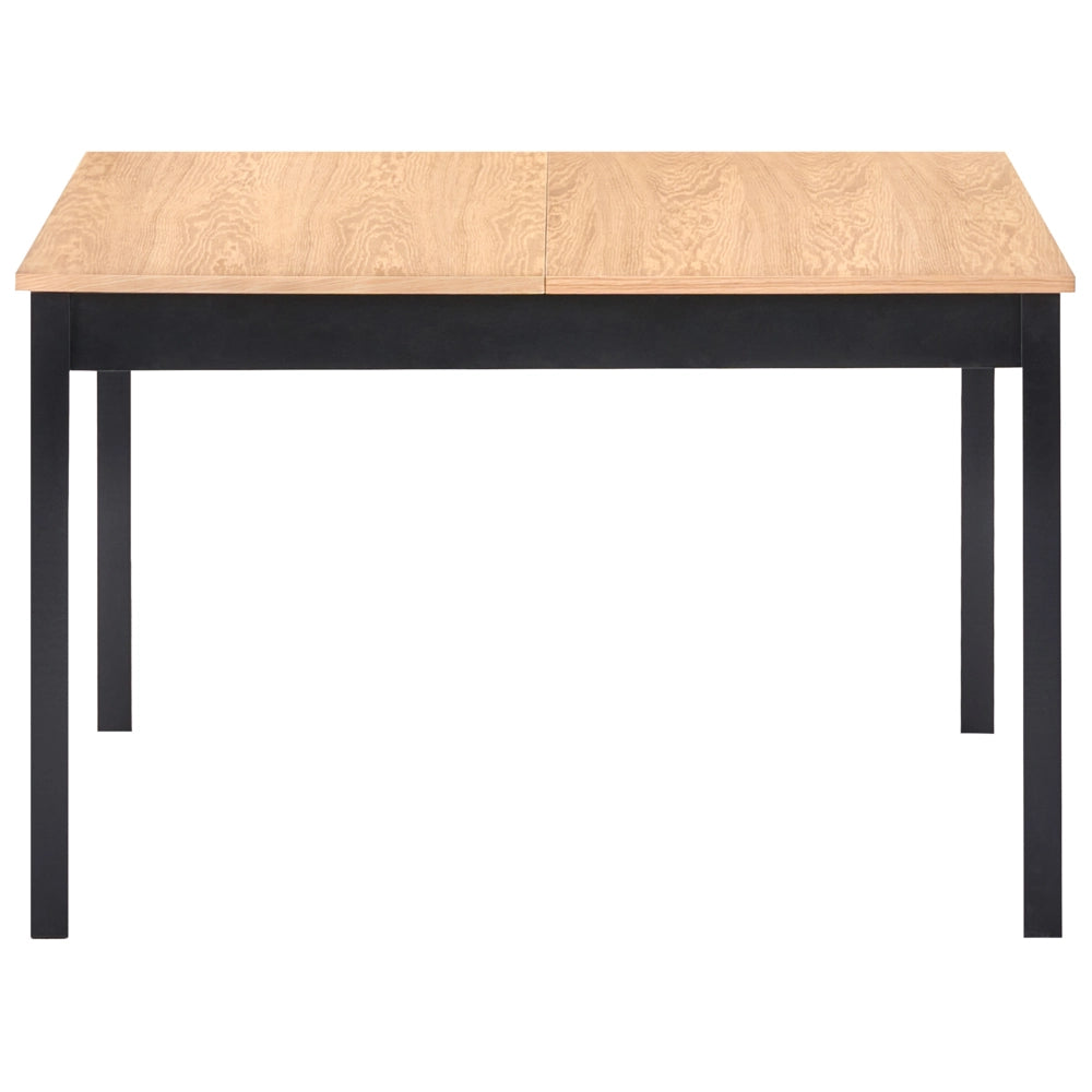 Tavolo da pranzo con piano in legno di pino marrone chiaro e nero, 120/150 x 90 cm, con prolunga a farfalla
