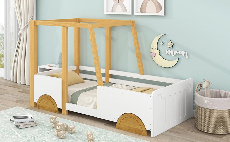 Letto a forma di auto per bambini bianco e natural in MDF 90x200cm