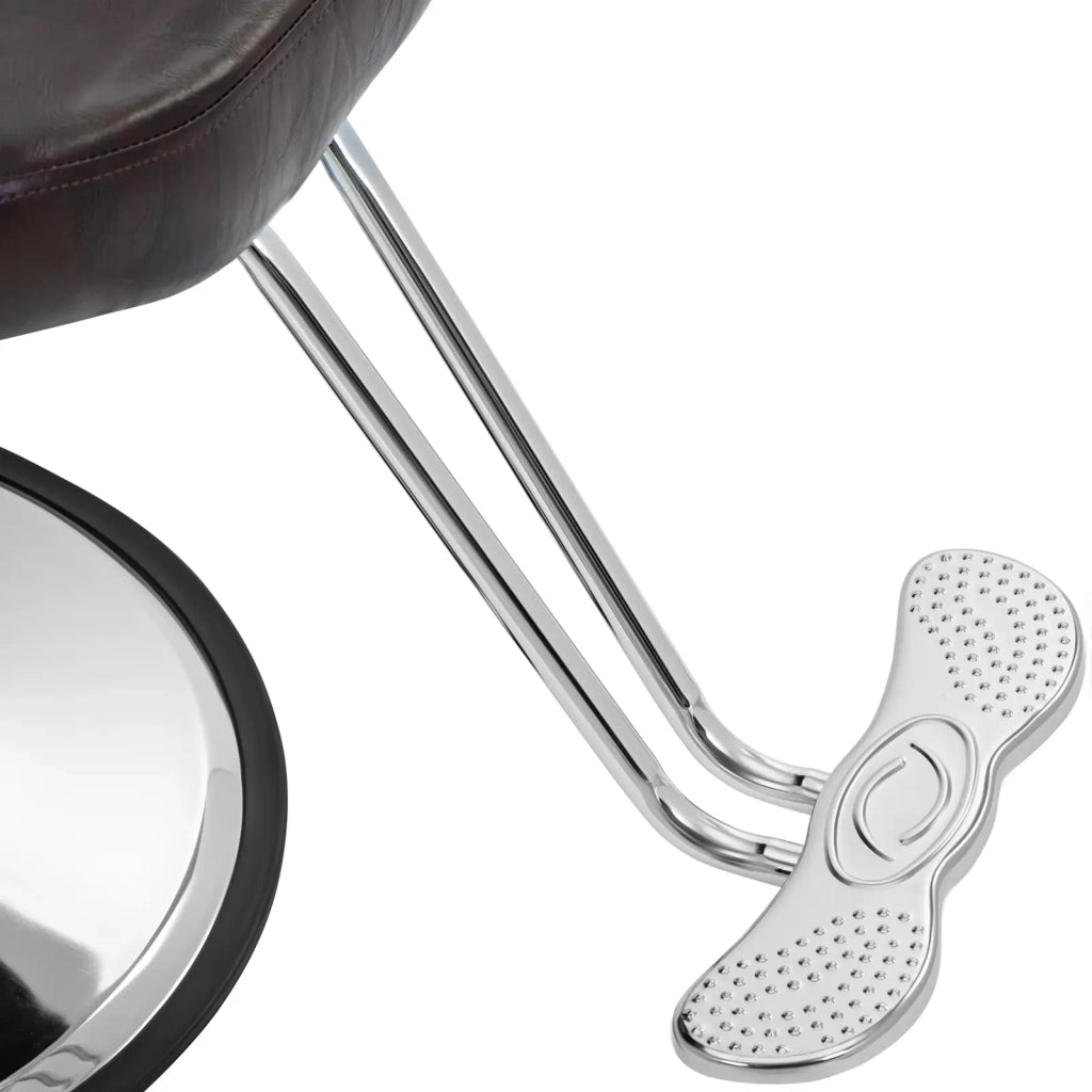Poltrona professionale da parrucchiere con poggiatesta e poggiapiedi altezza seduta 64 cm 150 kg acciaio PU marrone 14_0008965
