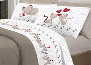 Completo Lenzuola Linea Pensieri Delicati 100% Cotone Disegno Gattini - Matrimoniale - Beige