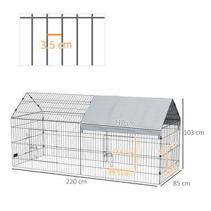 Gabbia per Conigli 220x85x103 cm a Casetta con Copertura in Tessuto e Struttura in Acciaio Argento