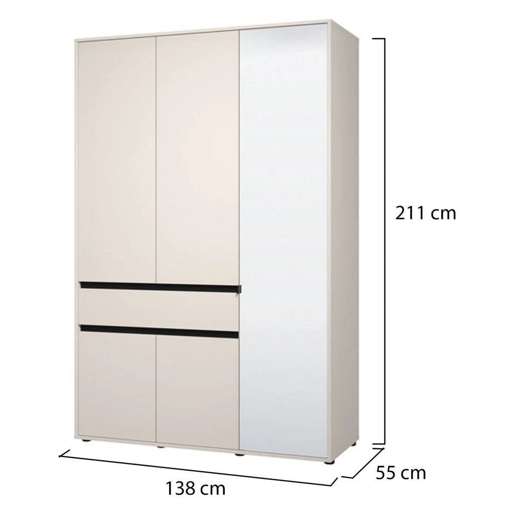 Armadio Camera da Letto Ilbono, Guardaroba 3 Ante 5 Ripiani, 138x54.5 cm Bianco