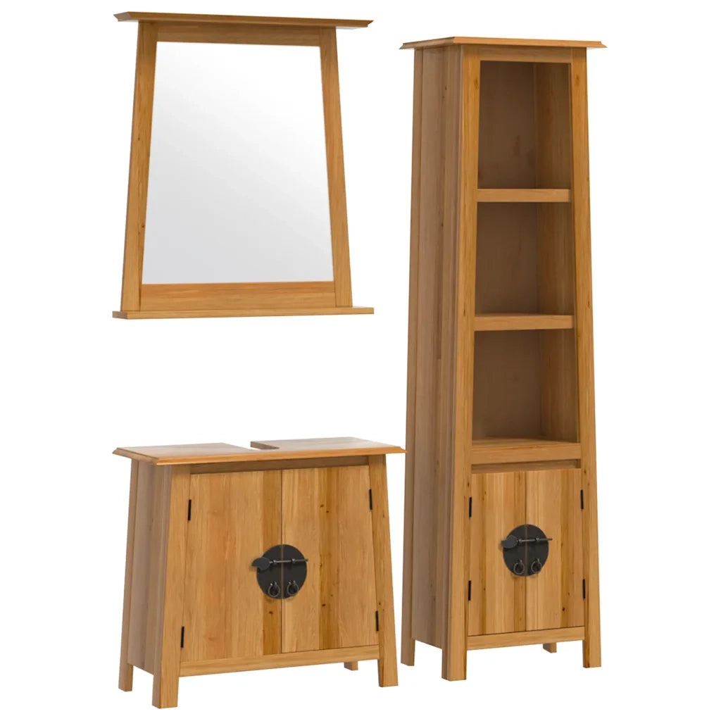 Set Mobili da Bagno 3 pz in Legno Massello di Pino