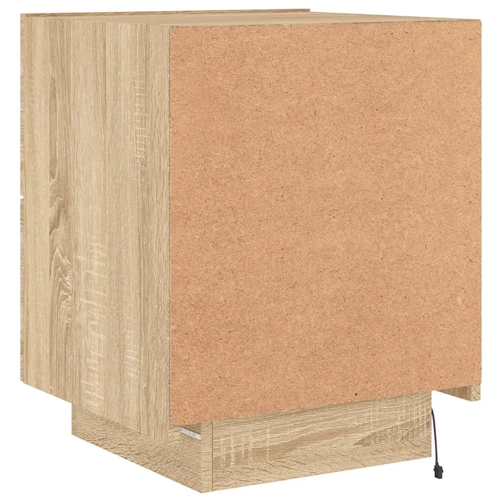 Set di 2 Comodini | Armadio da Notte | Mobiletto da notte con Luci LED Rovere Sonoma in Legno Multistrato
