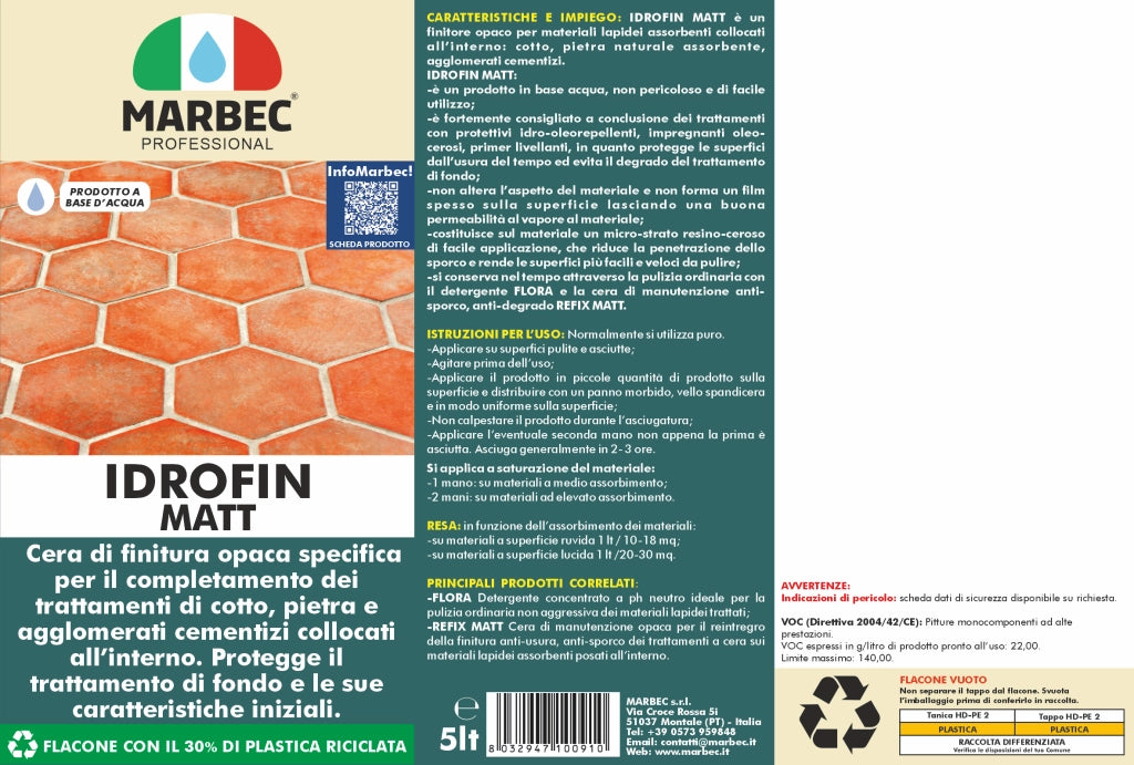 Cera per pavimenti IDROFIN MATT   5LTx4Pz