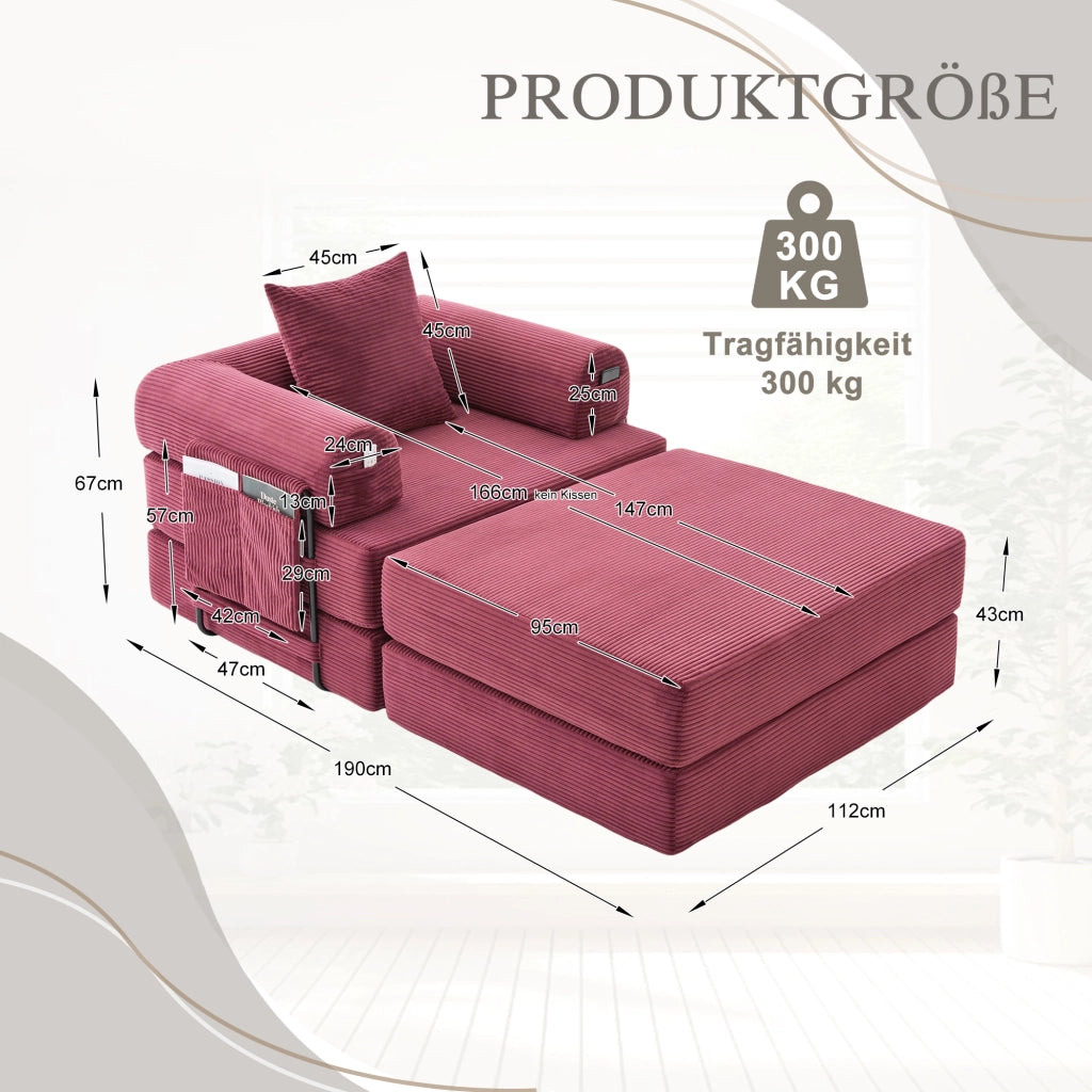 Poltrona Relax con Poggiapiedi e Cuscino ¨C MINIMAL ¨C Tessuto a Coste, Struttura in Metallo