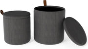 Set di 2 Pouf Contenitore, Poggiapiedi per Soggiorno in Velluto con Coperchi Rimovibili, Sedute Imbottite, Sgabello da Trucco 40 L+25 L, Portata 150 KG, Grigio/Bianco (Grigio)