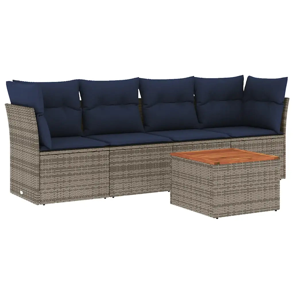 Set Divani da Giardino 5 pz | Set Salotto da Giardino con Cuscini Grigio in Polyrattan