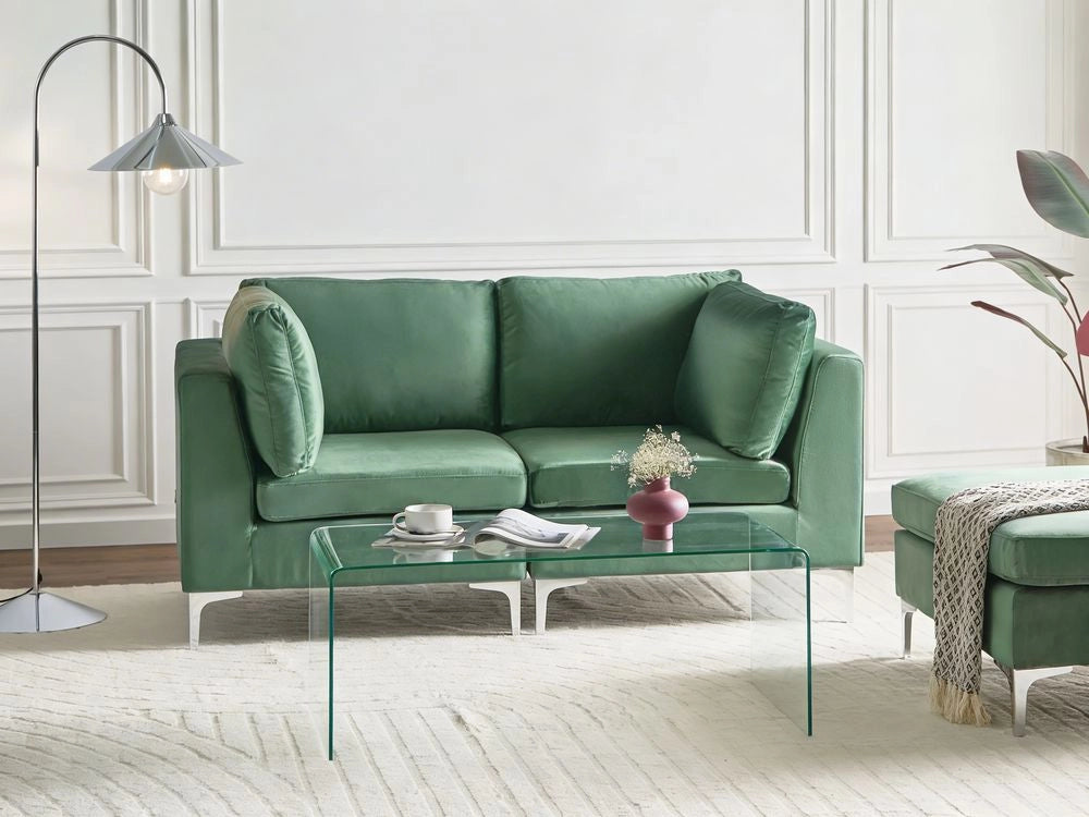 Divano componibile in velluto grigio a 2 posti con gambe in metallo verde Stile glamour