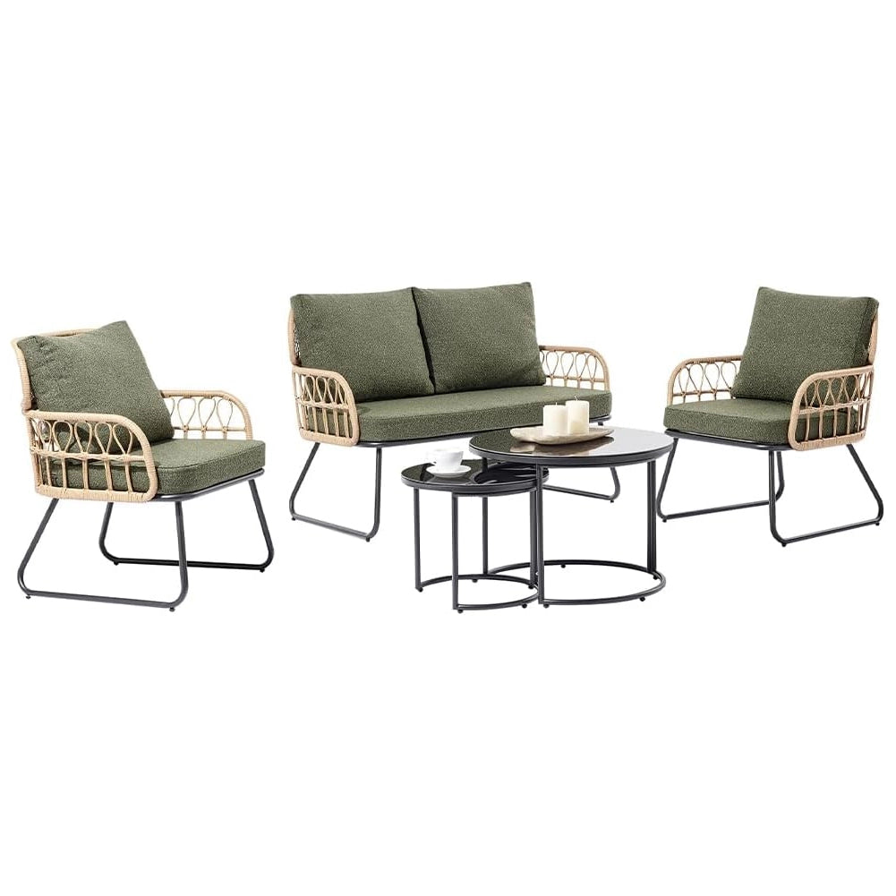 Set 5 Pezzi Arredo da Giardino in Polyrattan Tavolo Divanetto e Sedie da Esterno