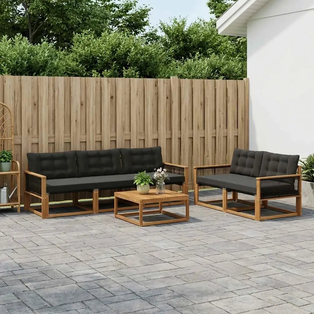 Set di divani da esterno con cuscino 6 pcs Naturale e Nero