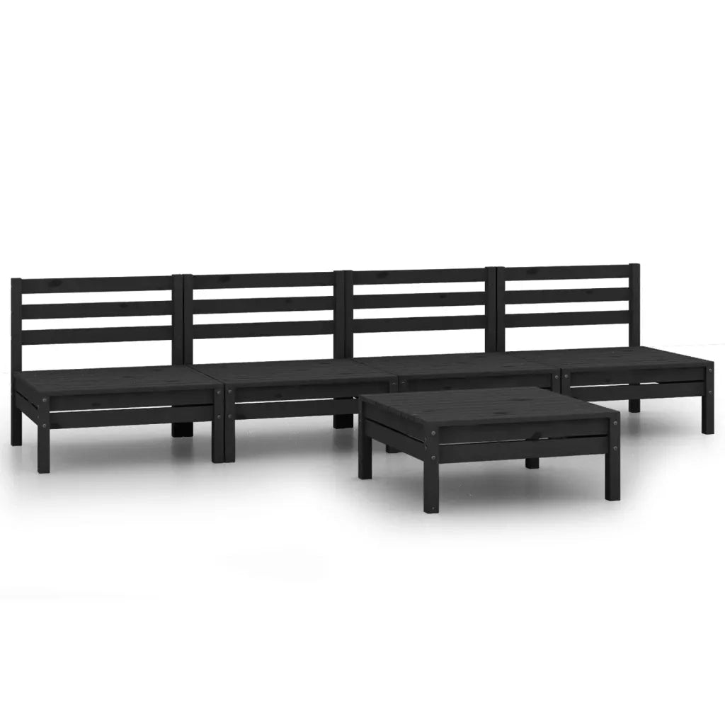 Set Divani da Giardino 5 pz Nero in Legno Massello di Pino 3082491
