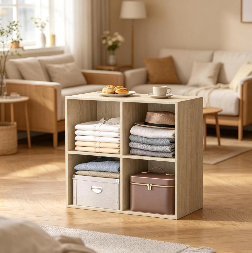 Libreria a cubi 4 vani in legno ingegnerizzato rovere