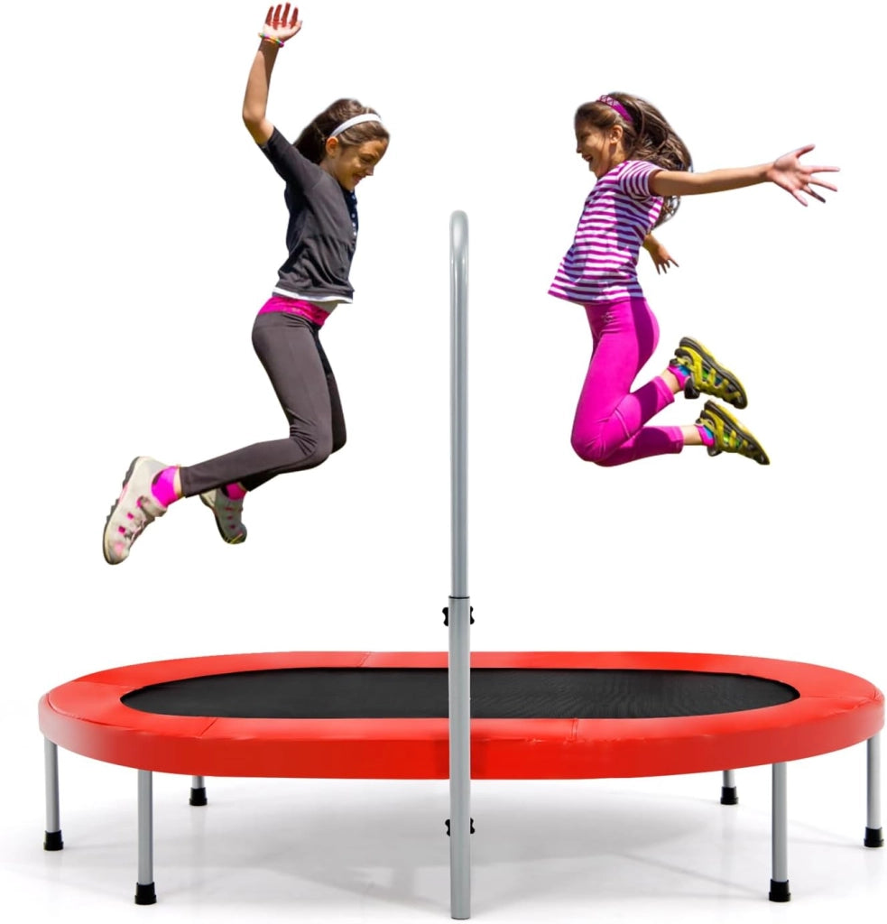 Trampolino doppio per bambini, 154 x 90 cm (L x L), Trampolino per fitness pieghevole, maniglia regolabile, rimbalzo ovale per bambini e adulti, portata massima di 150 kg