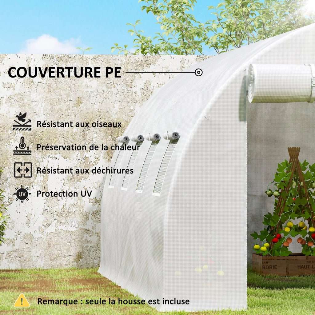 Telo di ricambio per serra tunnel ¨C Xylo ¨C 4x3x2m PE bianco impermeabile anti-UV con 8 finestre