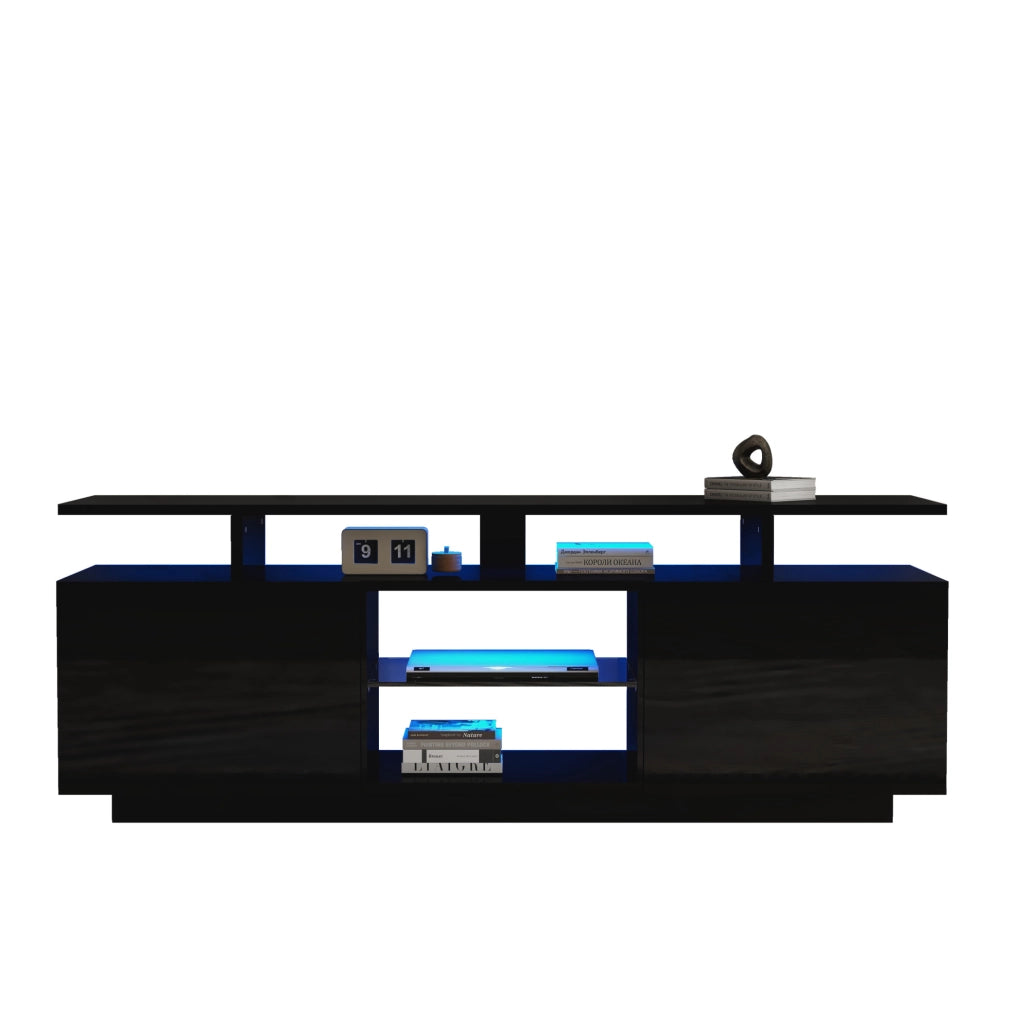 Mobile TV 140x35x55 cm con illuminazione LED controllata da app; in truciolare nero