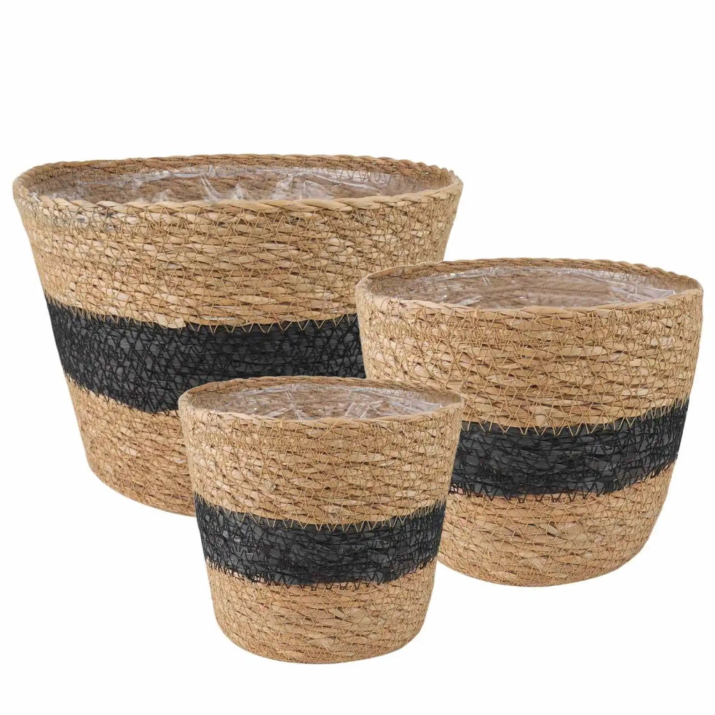 Cesti per piante in erba marina 3 pcs Naturale e Nero 42012250