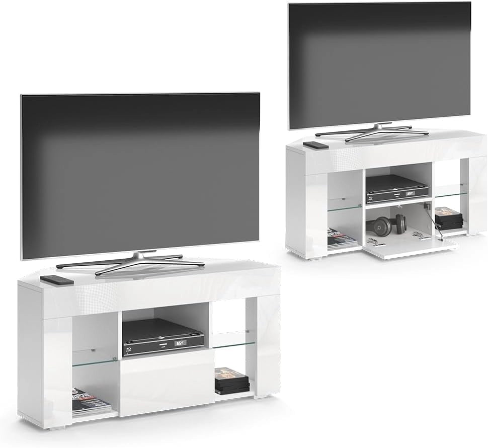 Mobile tv Denver, Bianco, 100 x 50 cm, adatto come supporto TV con ripiani aperti e chiusi