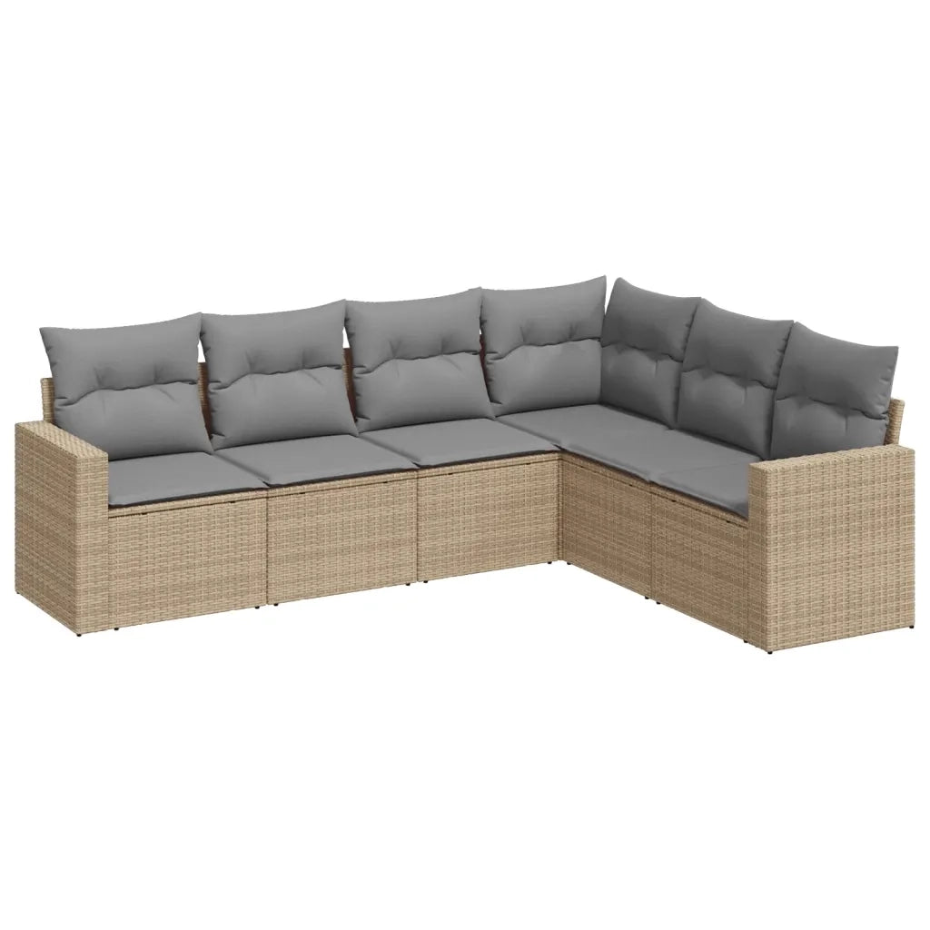 Set Divano da Giardino 6 pz con Cuscini Beige in Polyrattan 3251346