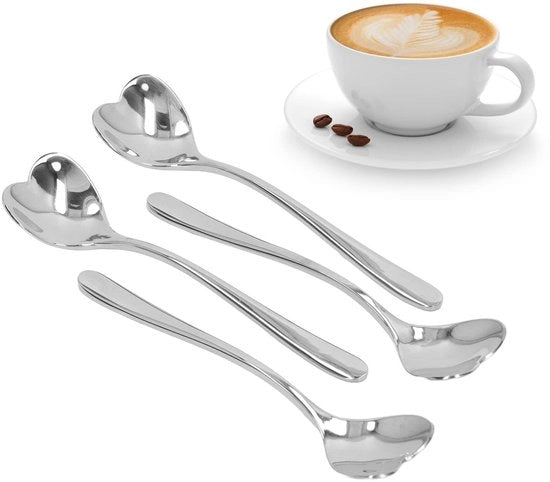 Set di cucchiai per caffè in acciaio inossidabile - 4 pezzi - Manico ergonomico - Sostenibile - Comodo - Per bevande - Cucchiaio per caffè