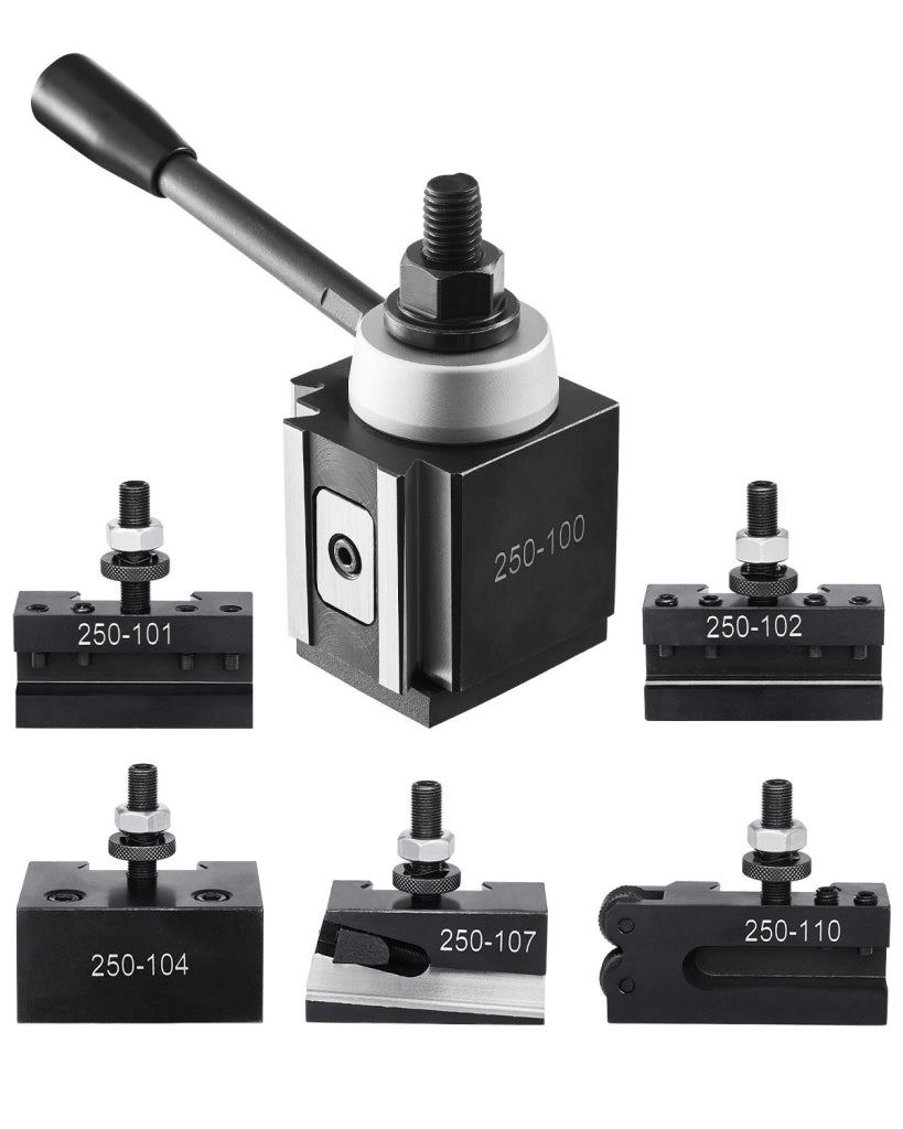 Set 6 Pezzi Portautensili a Cambio Rapido 250-100(6) per Tornio in Acciaio 45#, Robusto e Durevole per Lavorazione Metallo, Oscillazione 152,4-305 mm