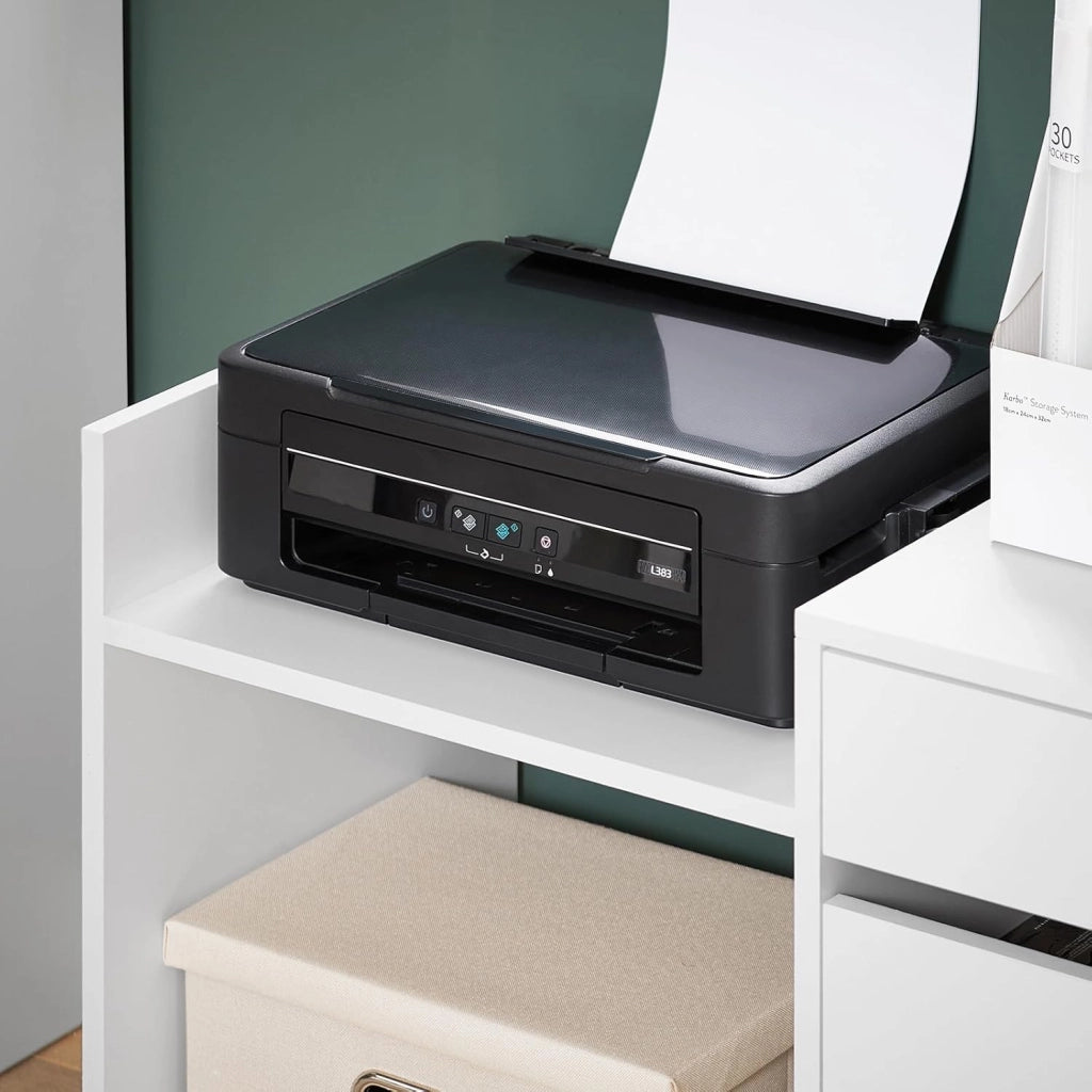 Cassettiera Scrivania con Ruote Mobiletto Ufficio Salvaspazio con Cassetto e Anta Supporto Stampante Schedario da Ufficio Bianco 72x40x54 cm ASK02-W