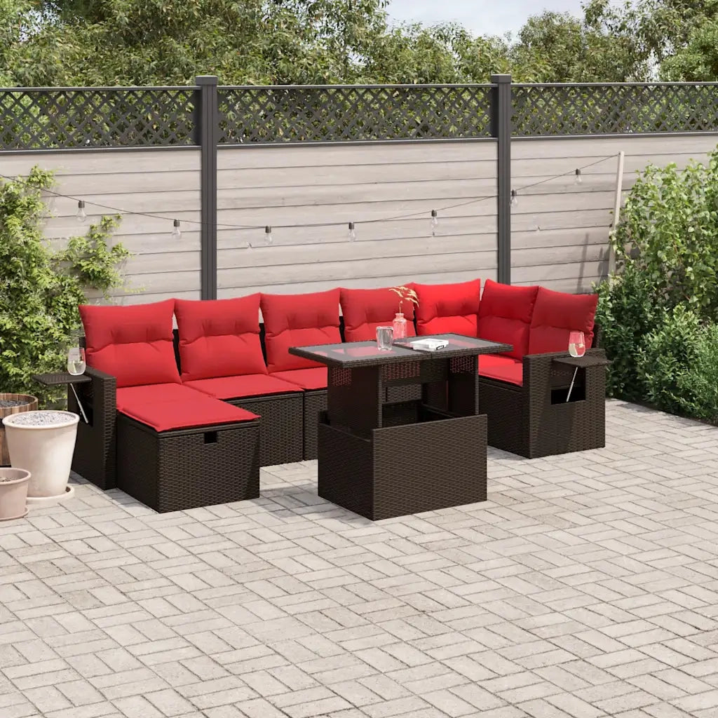 Set Divani da Giardino 8 pz con Cuscini Marrone in Polyrattan 3274994