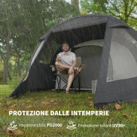 Tenda da Campeggio 3 Posti con 2 Stanze Interne con Finestre e Coperture, 475x264x172 cm, Nero